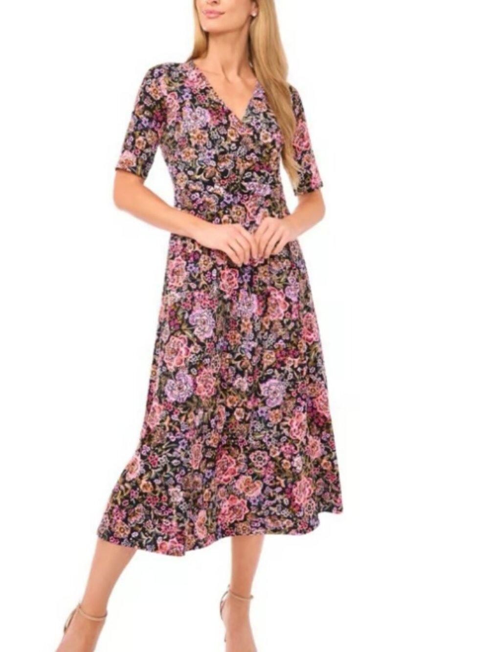 NWT MSK V‑Neck Surplice Midi Dress Size M (8‑10) Elegant New - B156